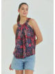 Halter Neck Button Detail Pleated Red Ethnic Blouse 4678
